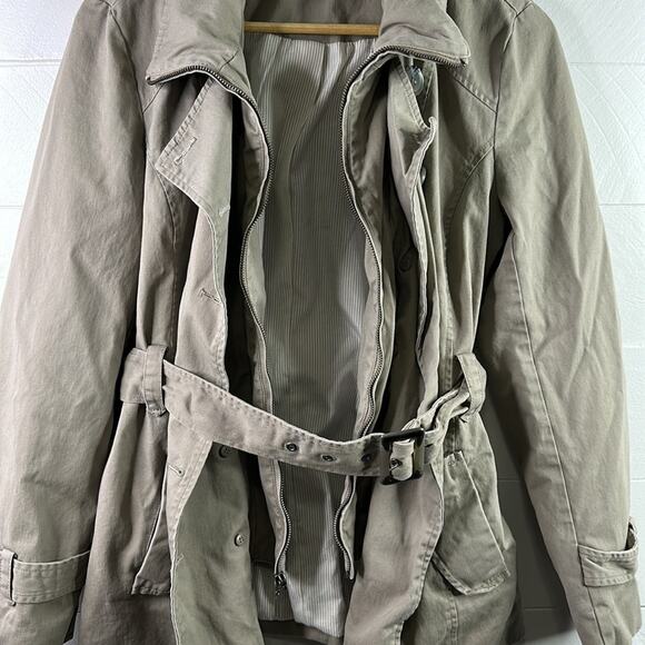 KENNETH COLE REACTION Tan Cotton Button Up Zip Up Trench Jacket Coat Size Medium - Picture 10 of 12